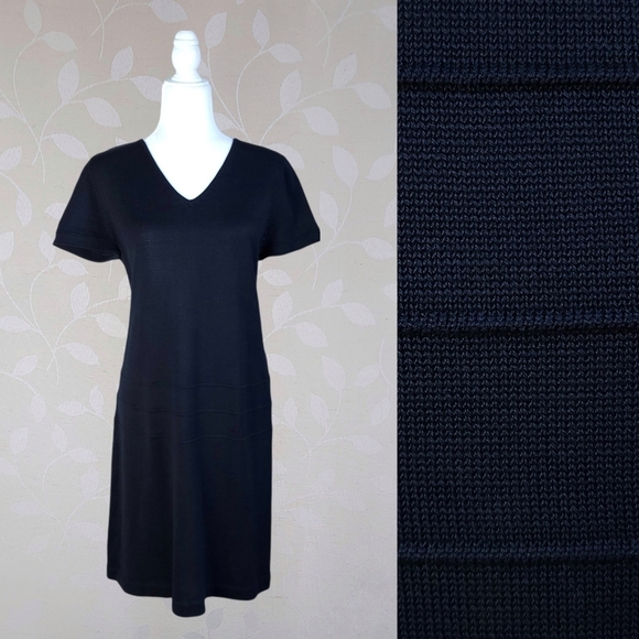 Peruvian Connection Black Pima Cotton Knit Dress Short Sleeve V-Neck - Picture 1 of 16